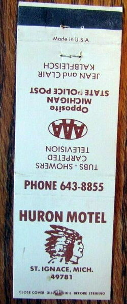 Huron Inn (Huron Motel) - Matchbook